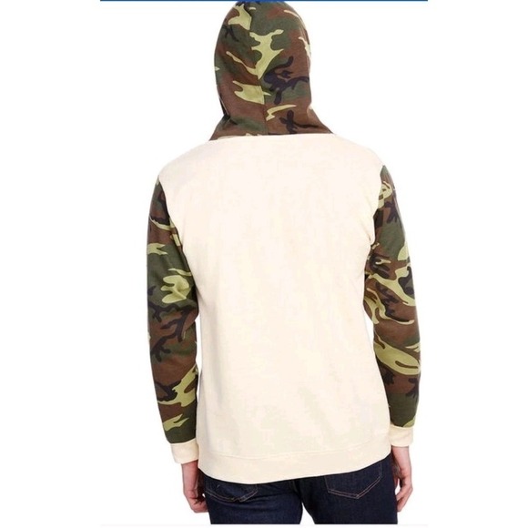 Volkswagon Code V Hoodie Sweatshirt Mens L Beige Green Camo Sleeves Fleece - Picture 10 of 11